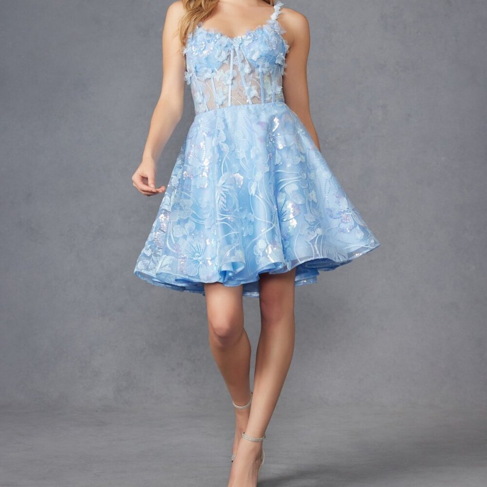 NEW FORMAL SLEEVELESS A-LINE FLORAL EMBELLISHED DRESS W/ LACE UP BACK JT917A - Picture 5 of 8